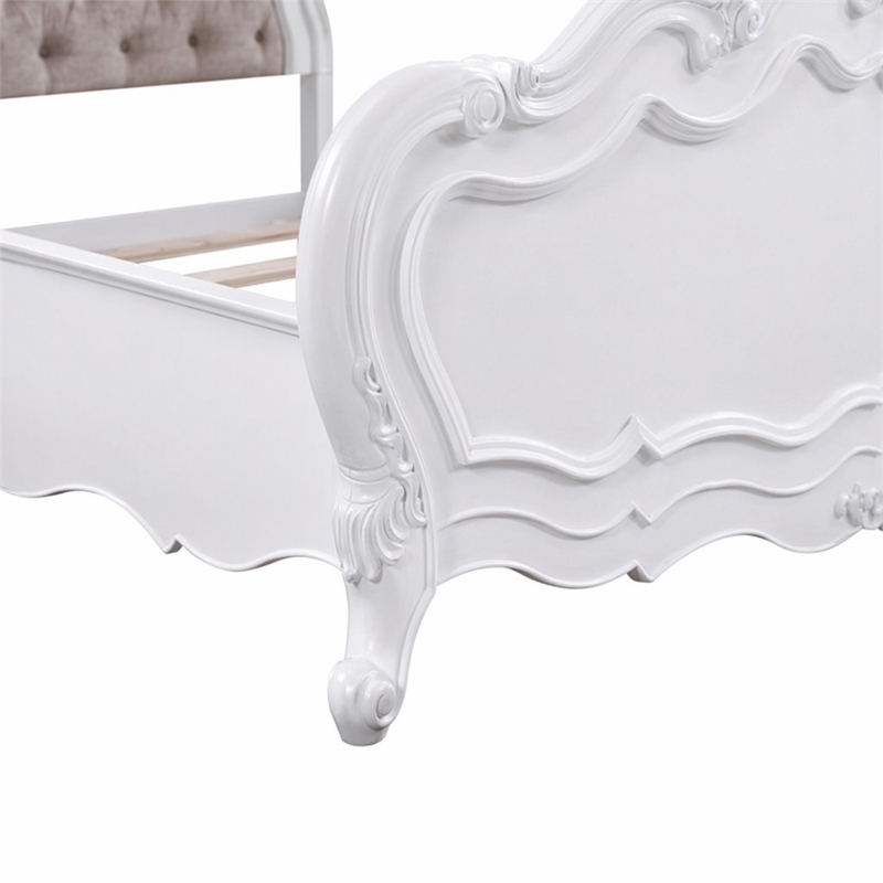 Bowery Hill Eastern King Bed with Fabric Headboard and White Wooden Frame