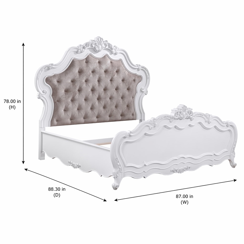 Bowery Hill Eastern King Bed with Fabric Headboard and White Wooden Frame