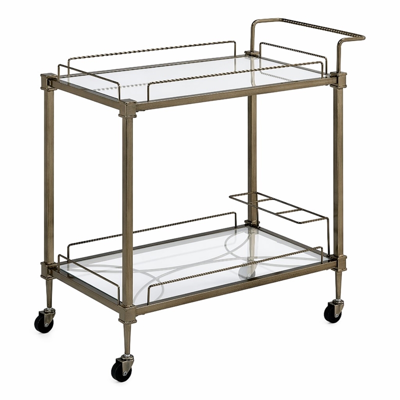 Bowery Hill Contemporary Metal Serving Cart in Antique Brass