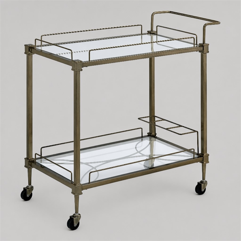 Bowery Hill Contemporary Metal Serving Cart in Antique Brass