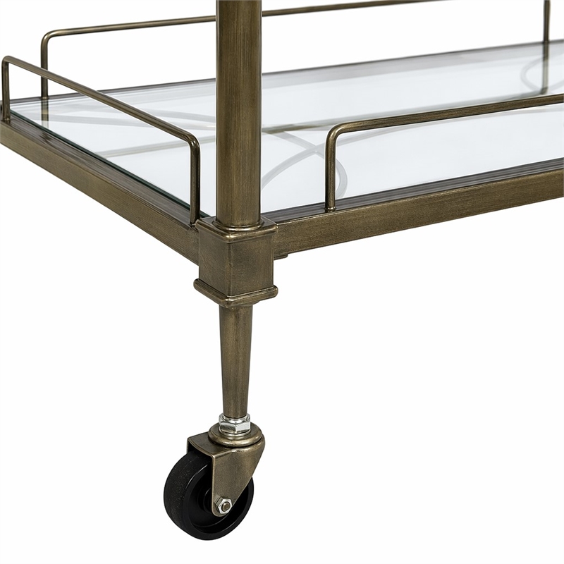 Bowery Hill Contemporary Metal Serving Cart in Antique Brass