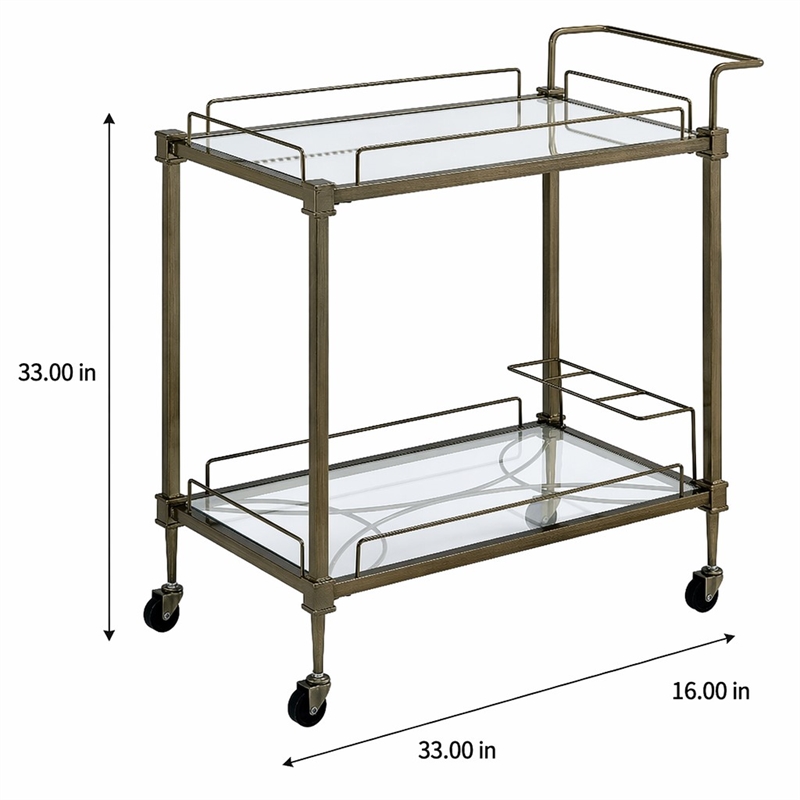 Bowery Hill Contemporary Metal Serving Cart in Antique Brass