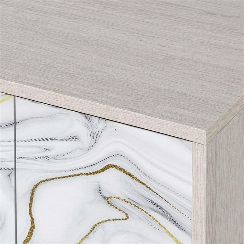 Bowery Hill Contemporary Console Cabinet with Marble Print in Neutral
