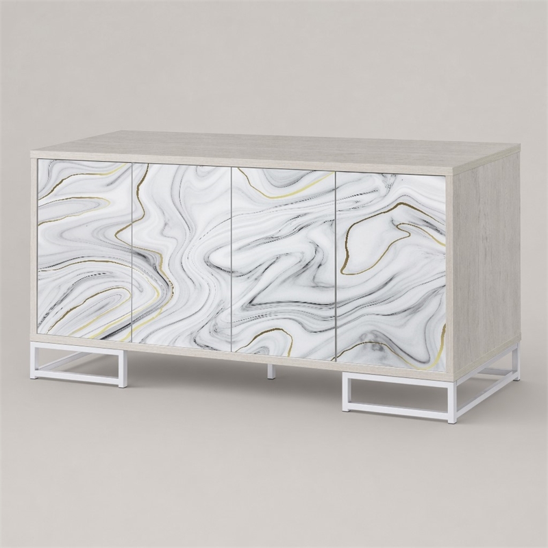 Bowery Hill Contemporary Console Cabinet with Marble Print in Neutral