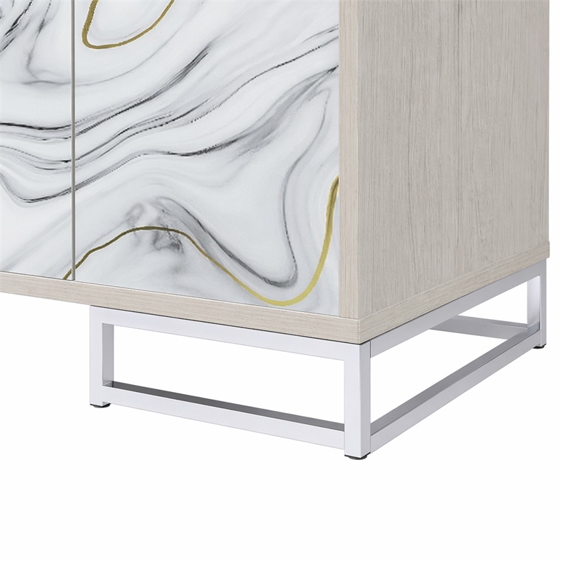 Bowery Hill Contemporary Console Cabinet with Marble Print in Neutral
