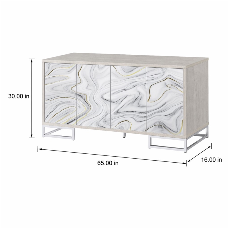 Bowery Hill Contemporary Console Cabinet with Marble Print in Neutral