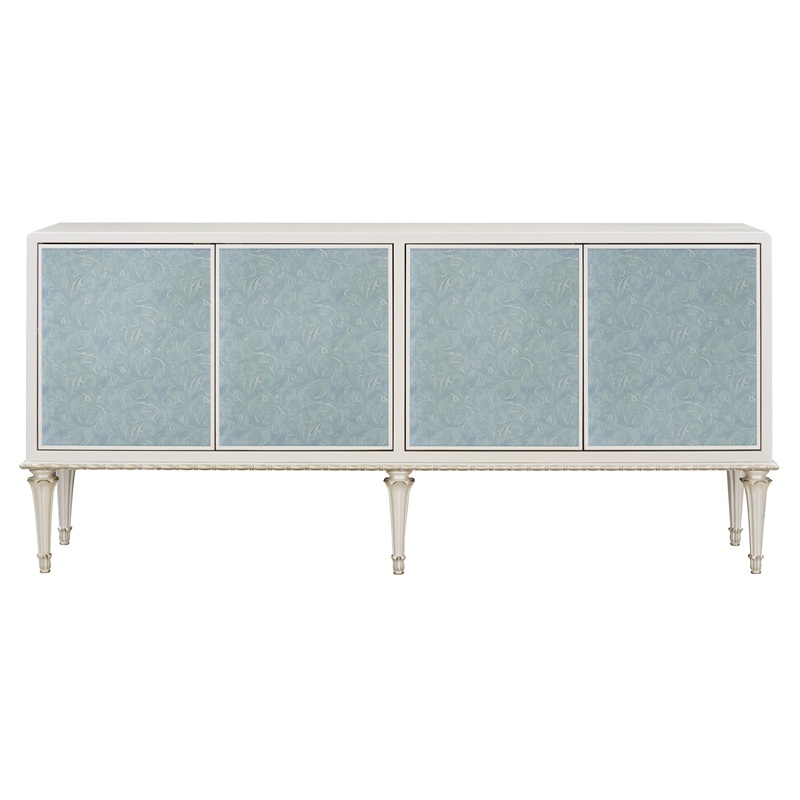 Bowery Hill Console Cabinet with Paisley-Print Doors in Pearl White/Blue