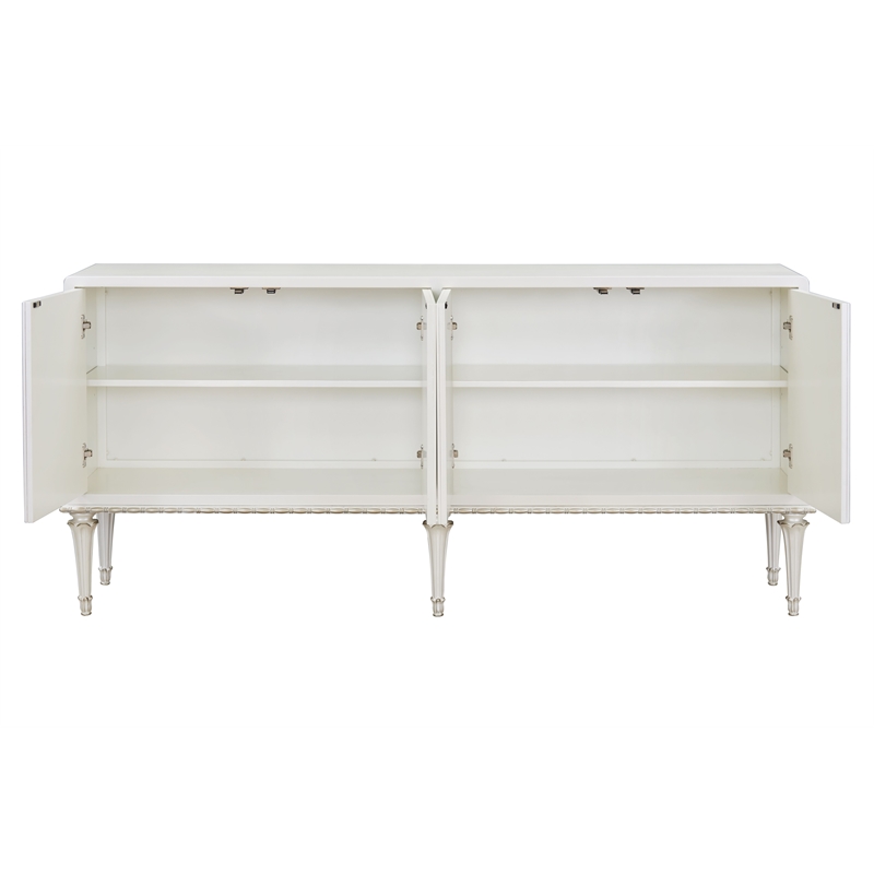 Bowery Hill Console Cabinet with Paisley-Print Doors in Pearl White/Blue