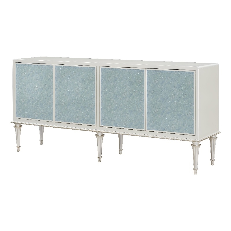 Bowery Hill Console Cabinet with Paisley-Print Doors in Pearl White/Blue