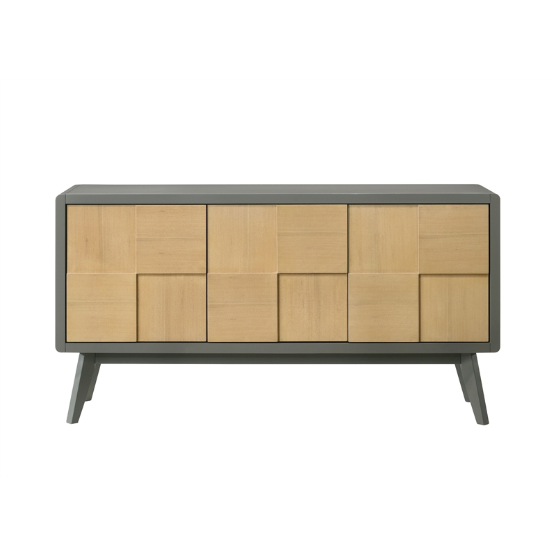 Bowery Hill 3-Door Server in Rubberwood Light Gray and Natural Finish
