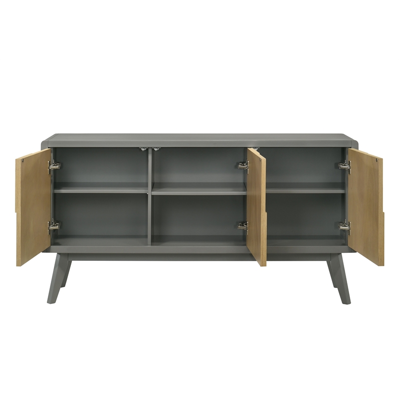 Bowery Hill 3-Door Server in Rubberwood Light Gray and Natural Finish