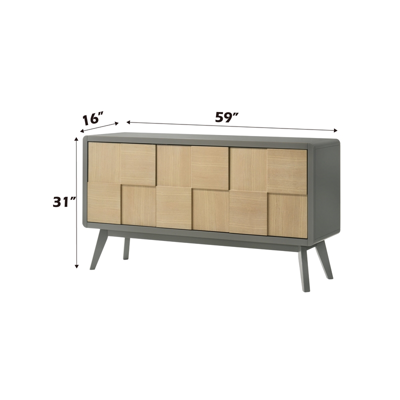 Bowery Hill 3-Door Server in Rubberwood Light Gray and Natural Finish