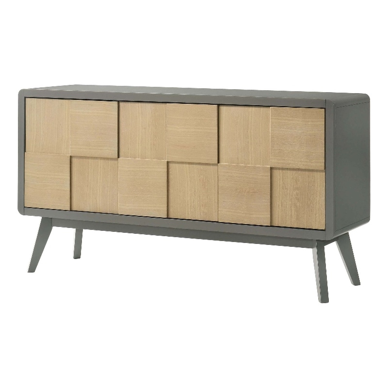 Bowery Hill 3-Door Server in Rubberwood Light Gray and Natural Finish