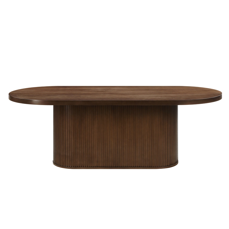 Bowery Hill Oval Oak Dining Table with Vertical Pattern Design