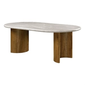 Bowery Hill Rubber Wood and Marble Dining Table in Gray and Dark Walnut