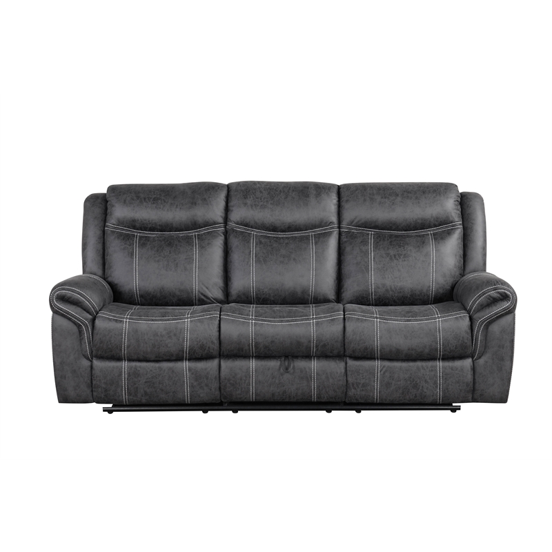 Bowery Hill Microfiber Upholstered Power Motion Sofa with USB in Dark Gray