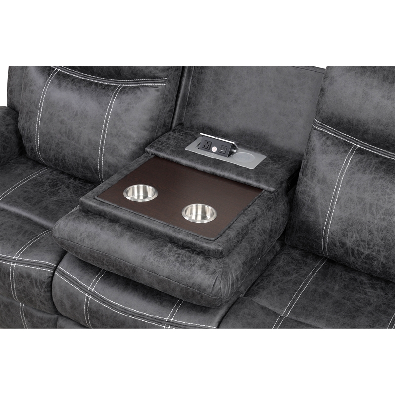 Bowery Hill Microfiber Upholstered Power Motion Sofa with USB in Dark Gray