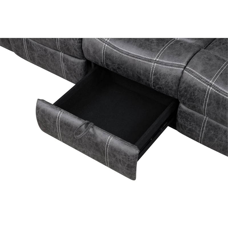 Bowery Hill Microfiber Upholstered Power Motion Sofa with USB in Dark Gray