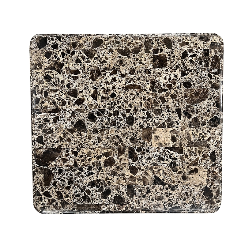 Bowery Hill Marble Rectangular End Table with Floral Legs in Cherry