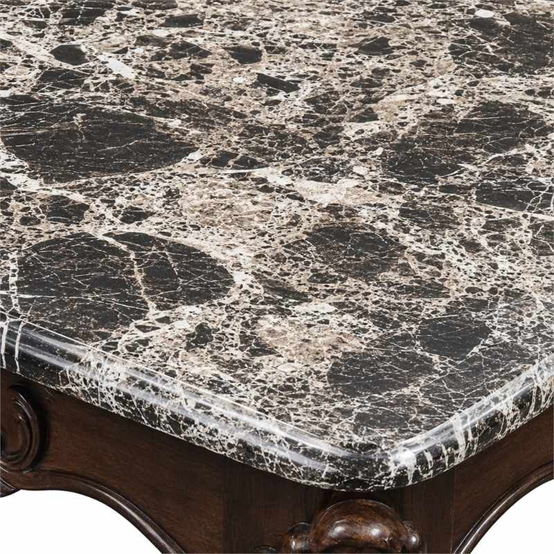 Bowery Hill Marble Rectangular End Table with Floral Legs in Cherry