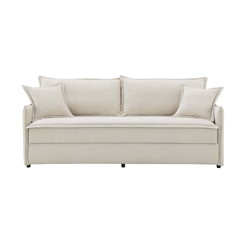 Bowery Hill Upholstered Sofa with Pull-Out Sleeper in Beige Chenille