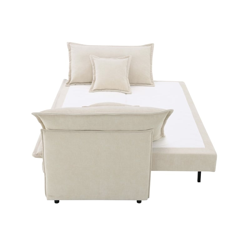 Bowery Hill Upholstered Sofa with Pull-Out Sleeper in Beige Chenille