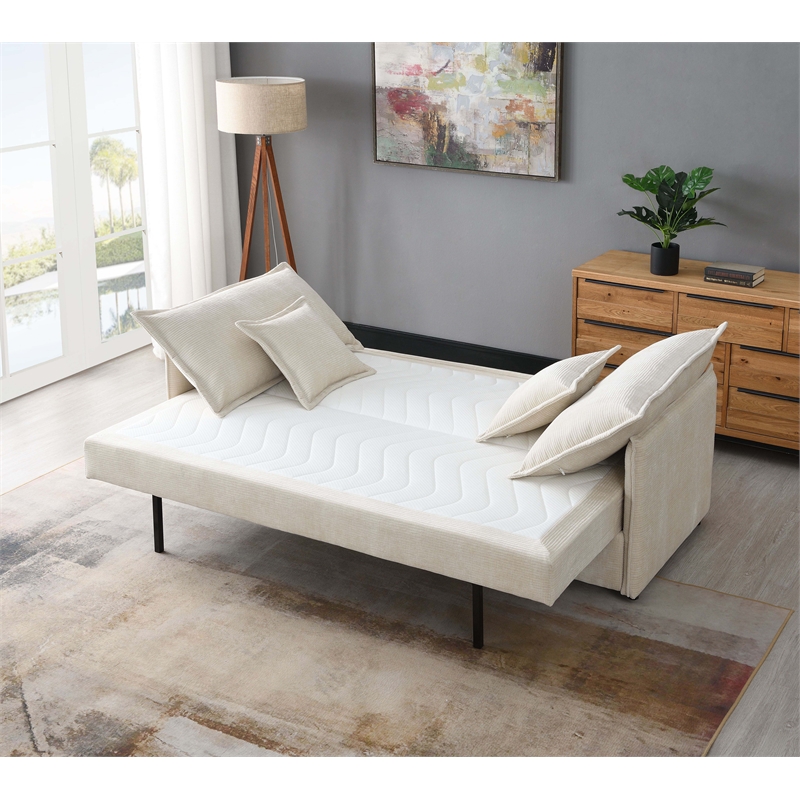 Bowery Hill Upholstered Sofa with Pull-Out Sleeper in Beige Chenille