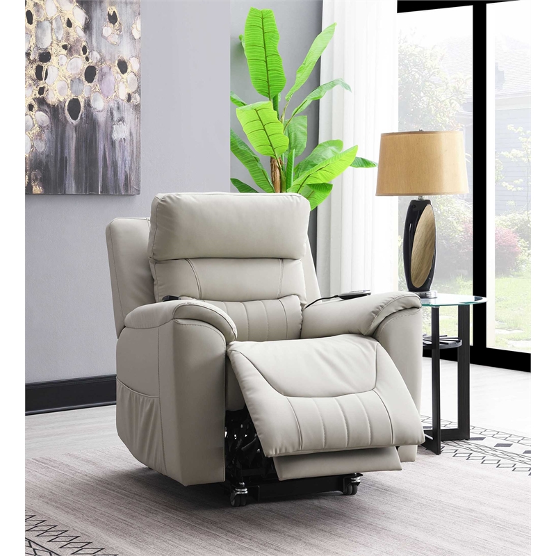 Bowery Hill Faux Leather Power Recliner with Lift and Massage in Light Gray
