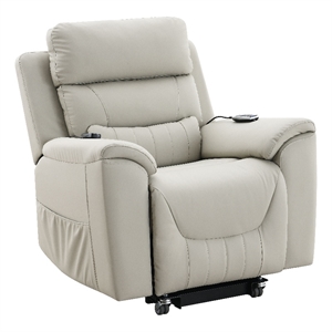 Bowery Hill Faux Leather Power Recliner with Lift and Massage in Light Gray