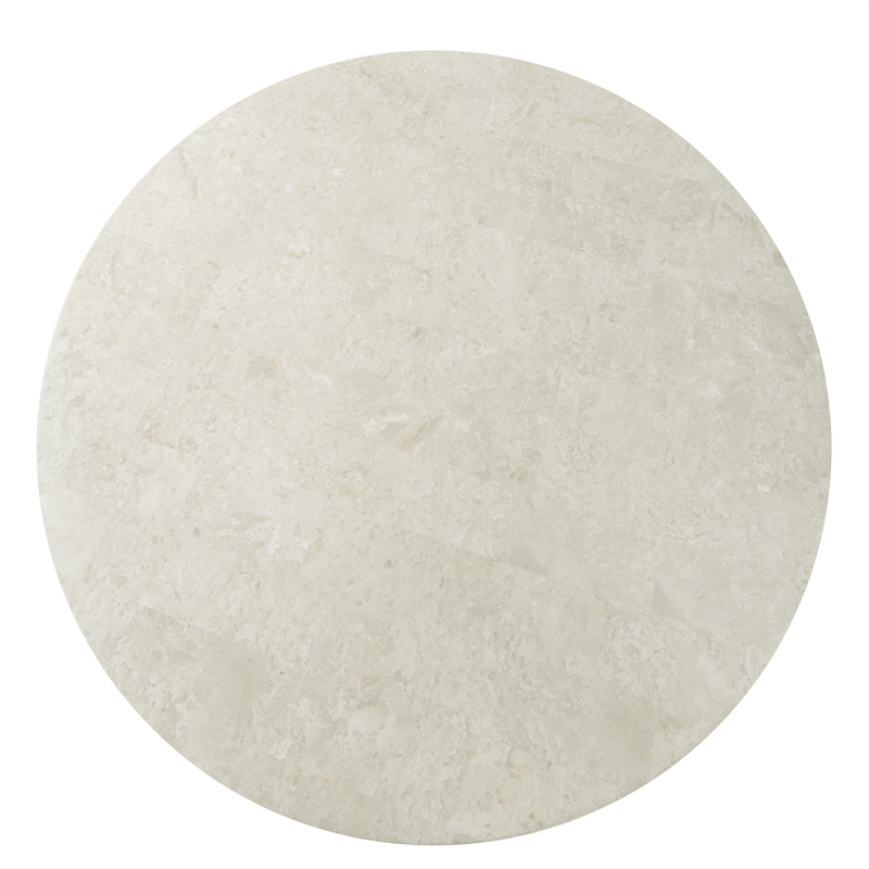 Bowery Hill Marble and Wood Round Coffee Table with Curved Base in Oak