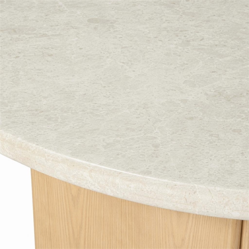 Bowery Hill Marble and Wood Round Coffee Table with Curved Base in Oak