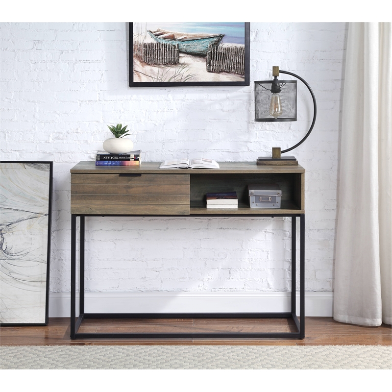 Bowery Hill Engineered Wood Writing Desk in Rustic Oak and Black