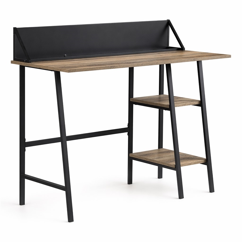 Bowery Hill Engineered Wood Desk with 2 Shelves in Rustic Oak and Black