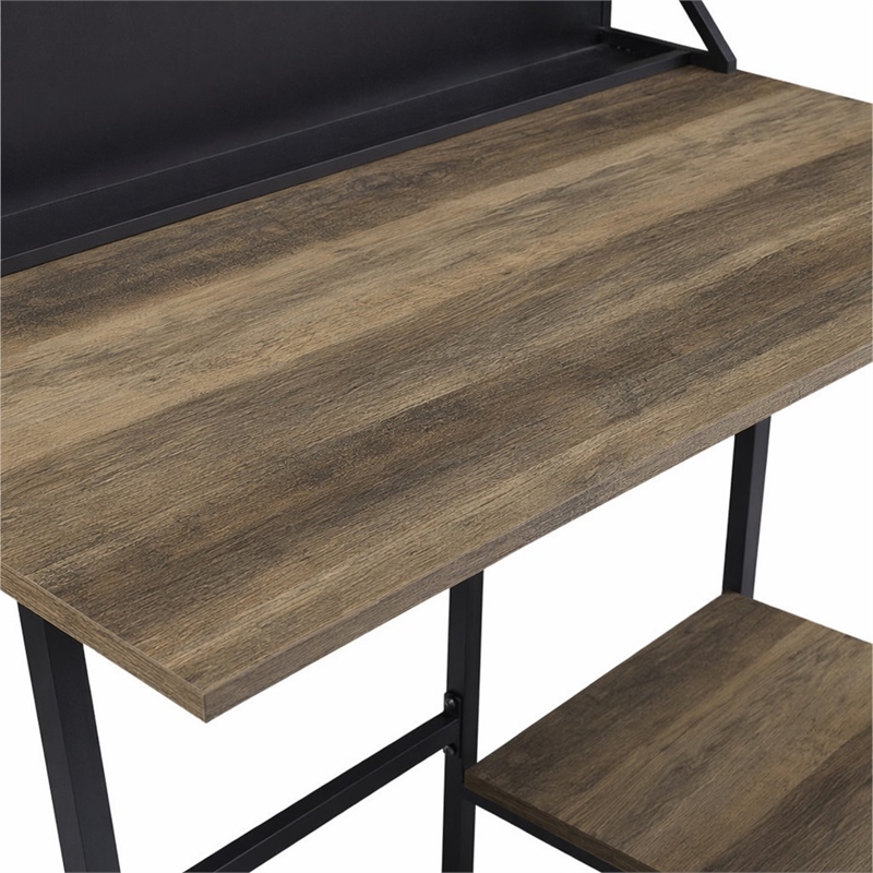 Bowery Hill Engineered Wood Desk with 2 Shelves in Rustic Oak and Black
