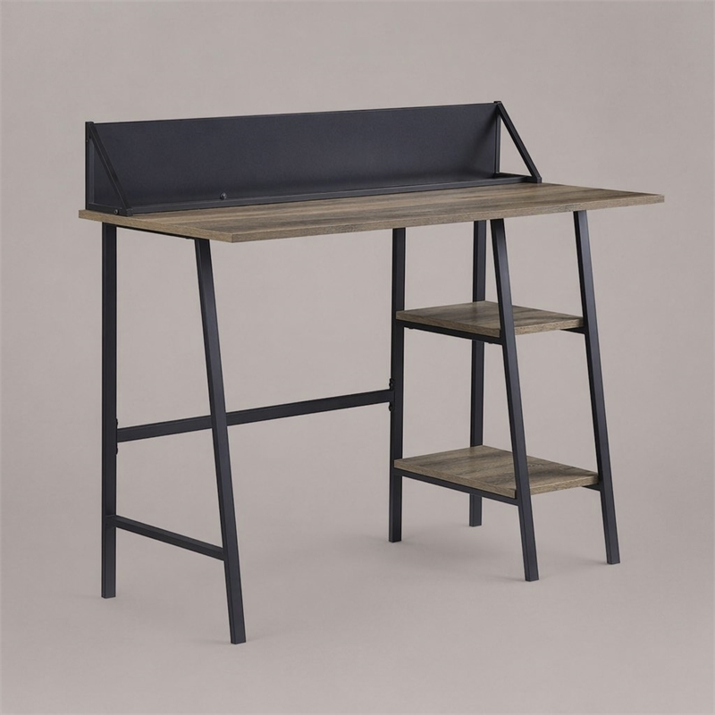 Bowery Hill Engineered Wood Desk with 2 Shelves in Rustic Oak and Black