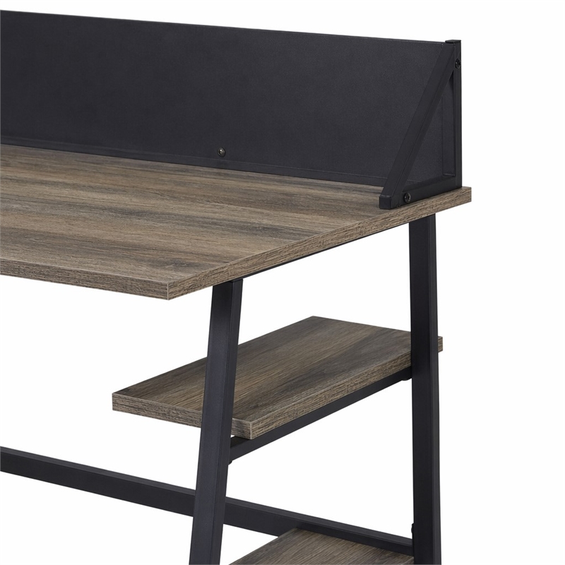 Bowery Hill Engineered Wood Desk with 2 Shelves in Rustic Oak and Black