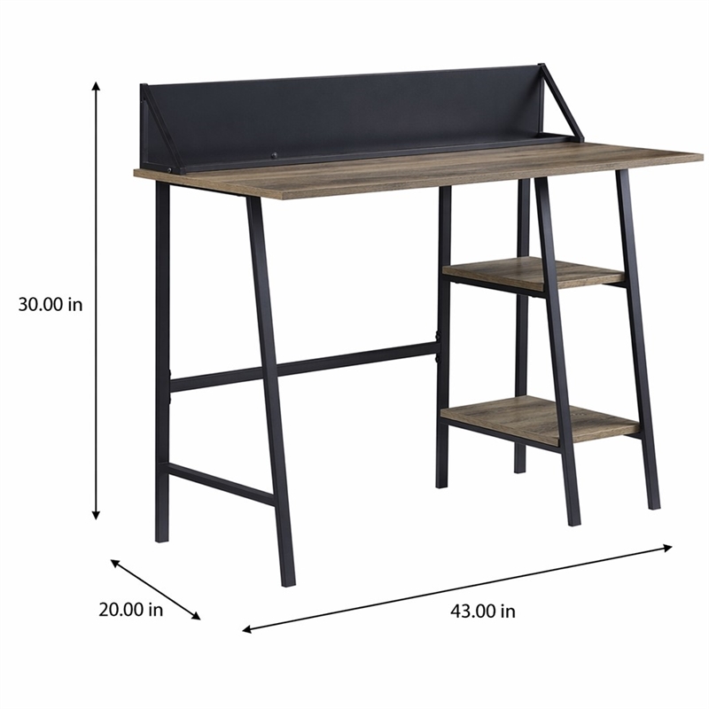 Bowery Hill Engineered Wood Desk with 2 Shelves in Rustic Oak and Black