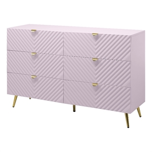 Bowery Hill Contemporary 6-Drawer Wood Dresser in Pink High Gloss Finish