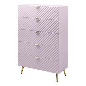 Bowery Hill Contemporary 5-Drawer Wood Chest in Pink High Gloss Finish