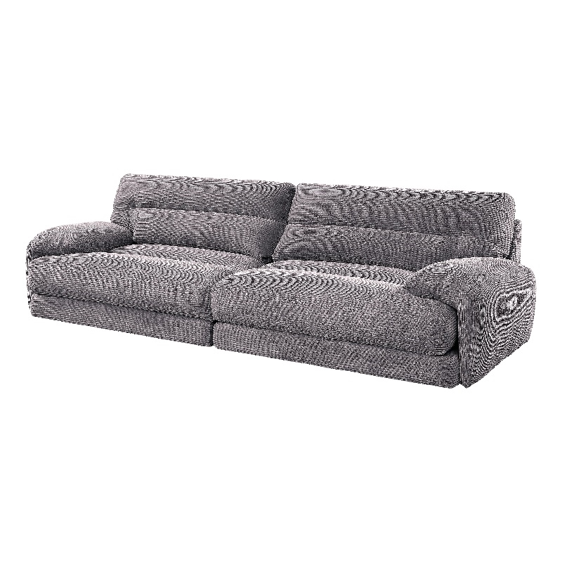 Bowery Hill Gray Corduroy Fabric 3-Seat Sofa with Rolled Armrests