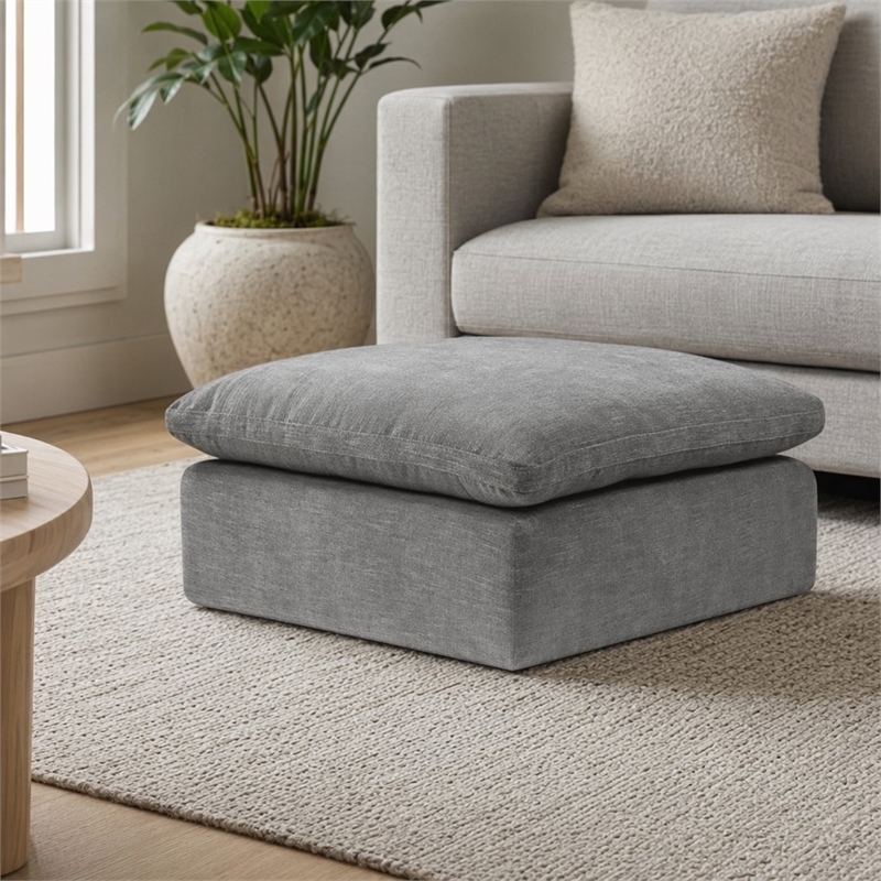Bowery Hill Modular Linen Upholstered Ottoman in Grey Fabric