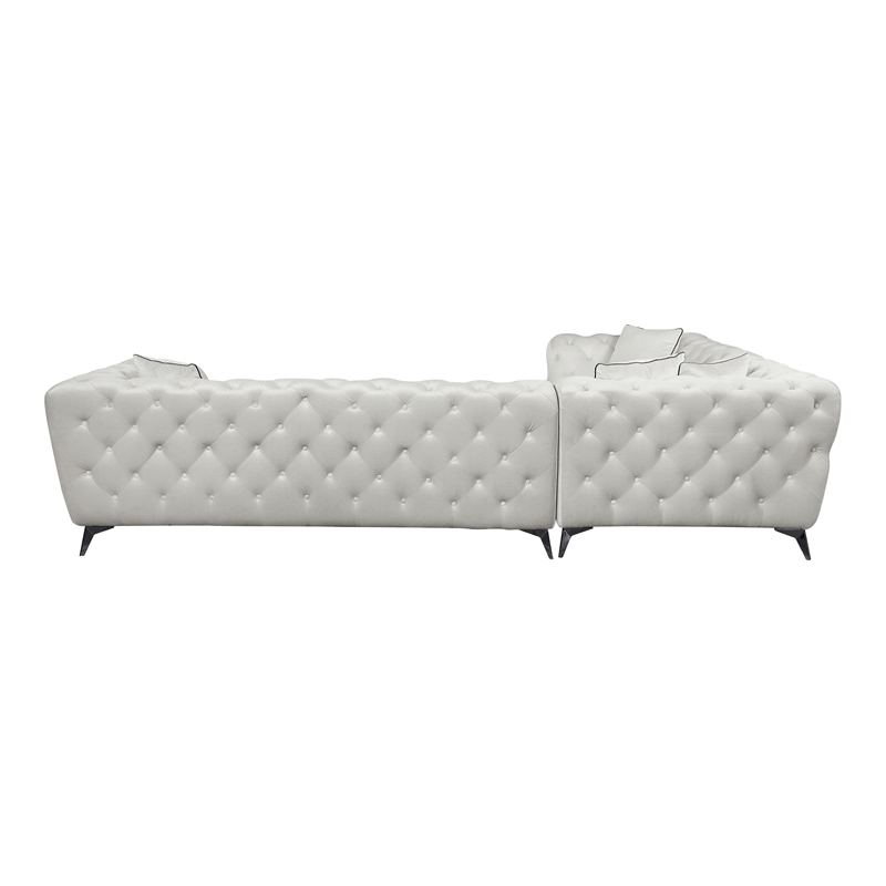 Bowery Hill Upholstered Tufted Sectional Sofa with 4 Pillows in Beige Fabric