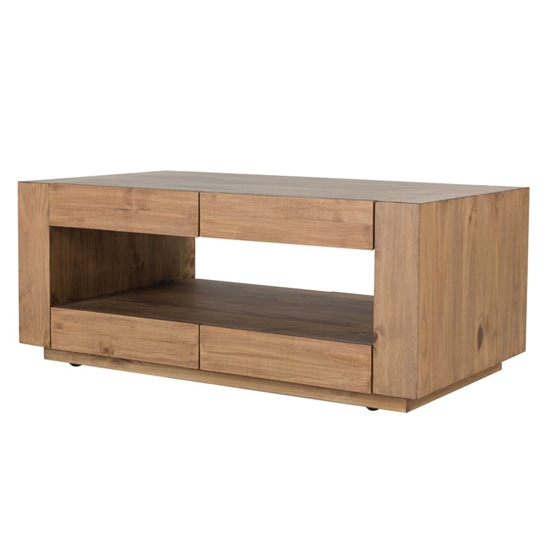 Bowery Hill 4-Drawer Rectangular Coffee Table in Pine Oak Finish