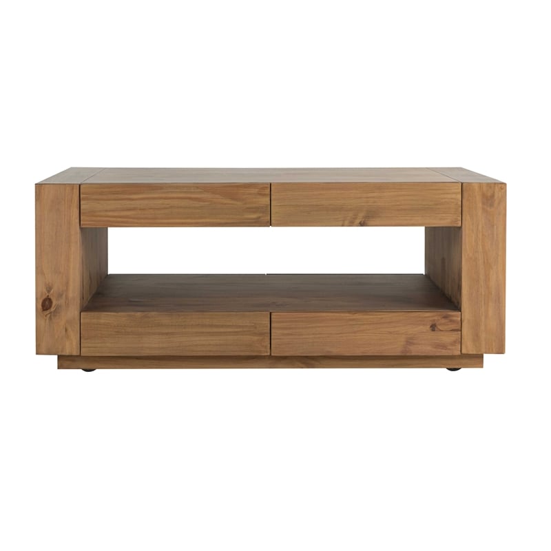 Bowery Hill 4-Drawer Rectangular Coffee Table in Pine Oak Finish