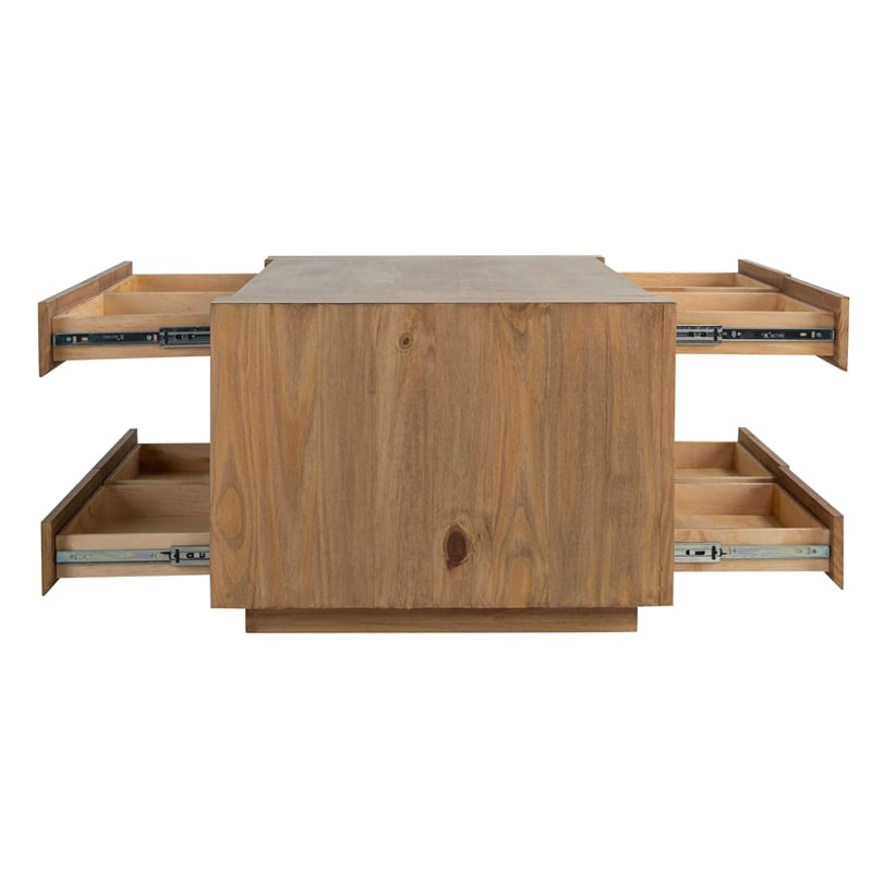 Bowery Hill 4-Drawer Rectangular Coffee Table in Pine Oak Finish