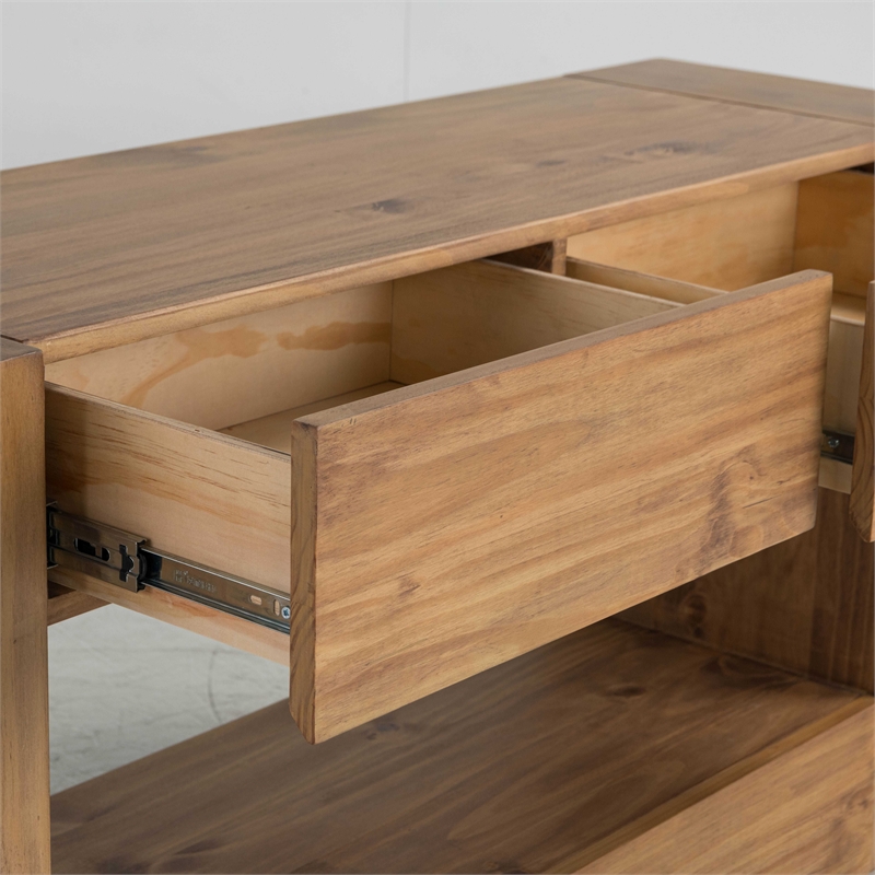Bowery Hill 4-Drawer Rectangular Sofa Table in Pine Oak Finish
