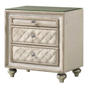 Bowery Hill Velvet Upholstered 2-Drawer Wood Nightstand in Beige