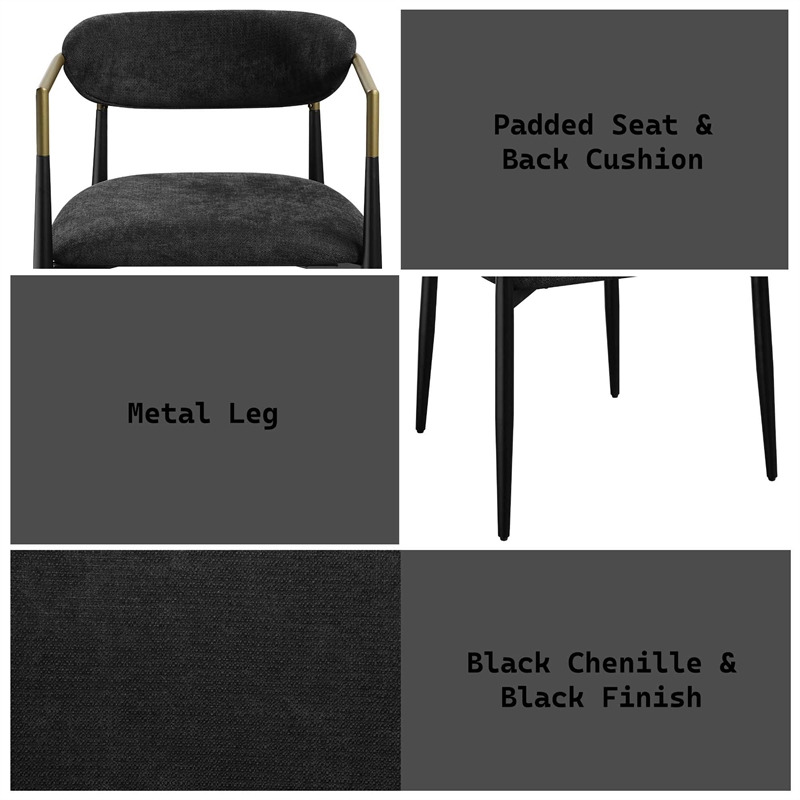 Bowery Hill Fabric Upholstered Side Chair Pair in Black