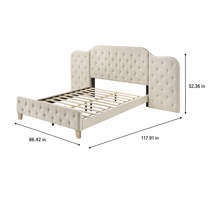 Bowery Hill Contemporary Upholstered Queen Wall Bed in Beige Fabric