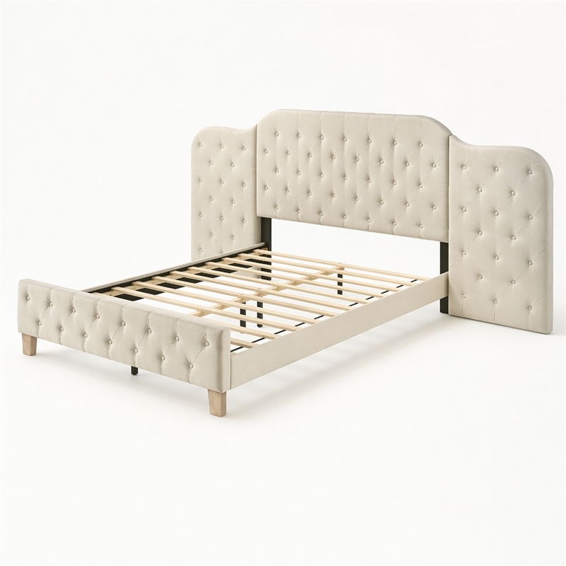 Bowery Hill Contemporary Upholstered Queen Wall Bed in Beige Fabric